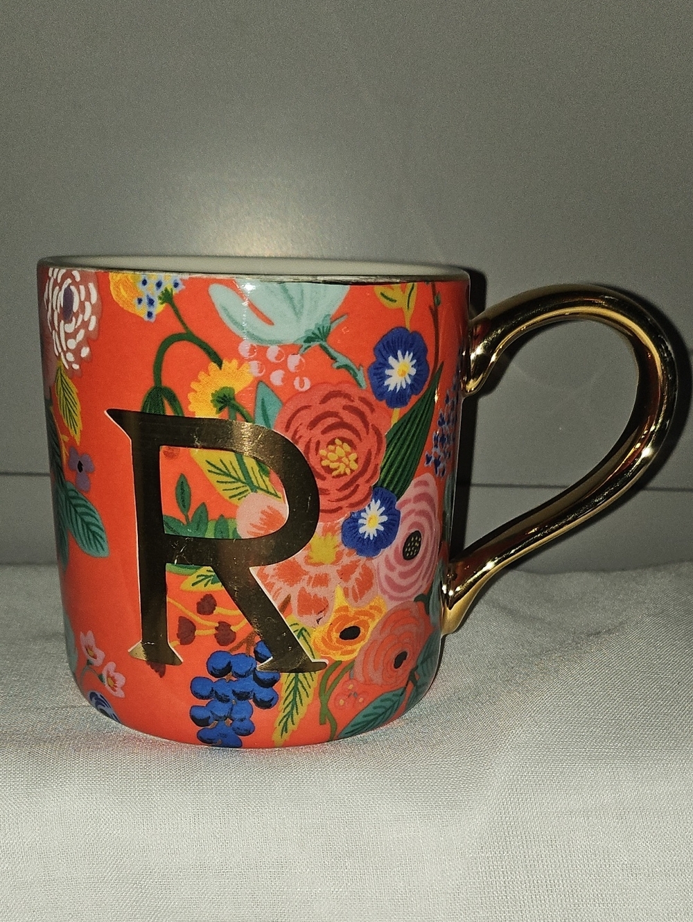 Anthropologie Rifle Paper Co. Garden Party Monogram Mug 13 oz.  "R"